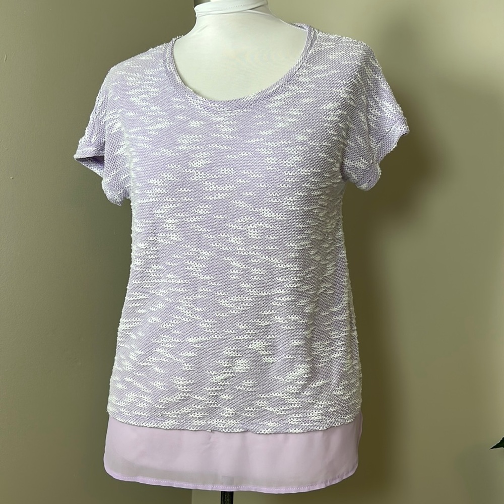 Style & Co Lavender Textured Knit Chiffon Hem Top Medium
